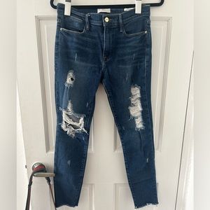 like new frame ripped stretchy blue jeans ankle skinny fit size 27
